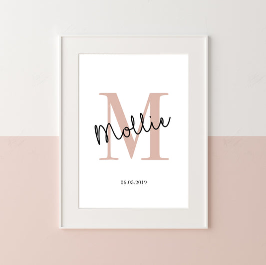 Girls Initial Date Of Birth Print