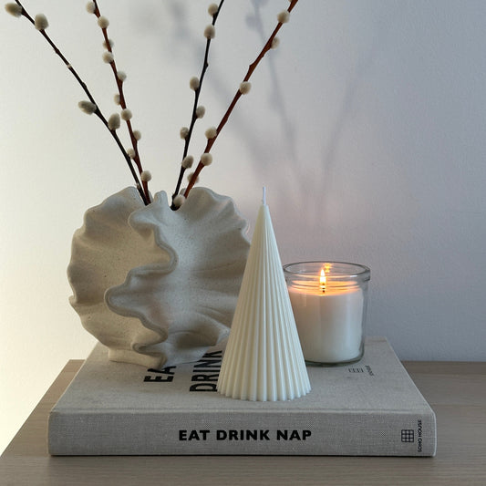 Christmas Tree Cream Ribbed Candle