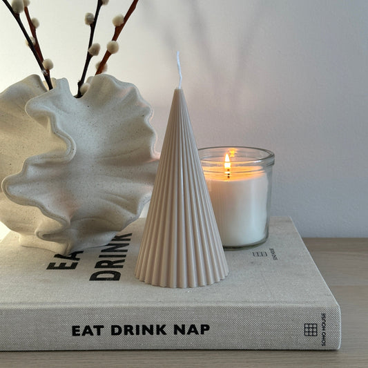 Christmas Tree Beige Ribbed Candle